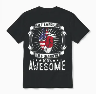 Japan Usa Flag - Half American Half Japanese Unisex T-Shirt - Black