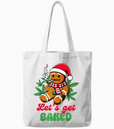 Christmas Xmas Cannabis Weed Lover Smoking Let's Get Baked Tote Bags - White