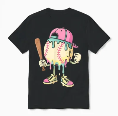 Ice Cream Drip Baseball Spots Baseball Drip for Girls Unisex T-Shirt - Black