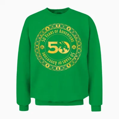 Dungeons & Dragons 50 Years of Adventure Gold Badge T-Shirt, Black, S Unisex Sweatshirt - Irish Green