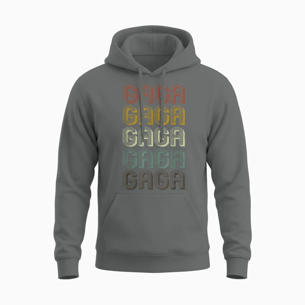 Retro Gaga First Name Personalized Gaga Groovy Vintage Unisex Hoodie in Graphite Heather