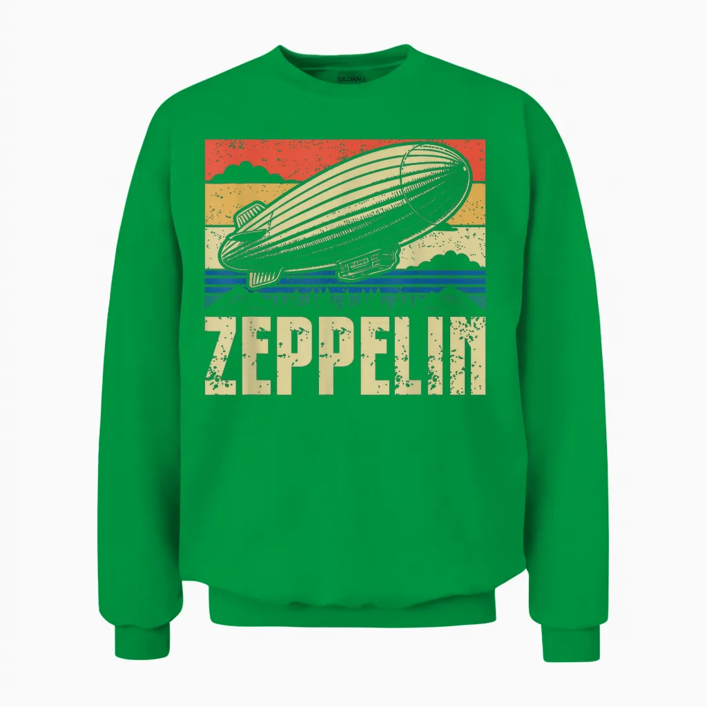 Zeppelin Vintage Sonnenuntergang Unisex Sweatshirt in Irish Green