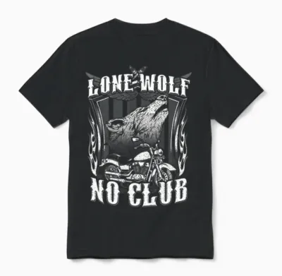 Lone Wolf No Club Moto Rider Biker Wolves Femme Homme Manche Longue Unisex T-Shirt - Black
