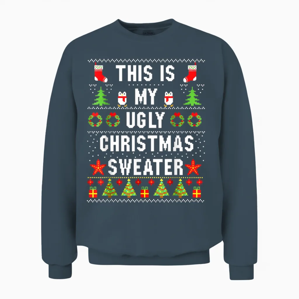This Is My Its Too Hot Ugly Christmas Sweater Ugly Christmas Unisex Sweatshirt in Dark Heather