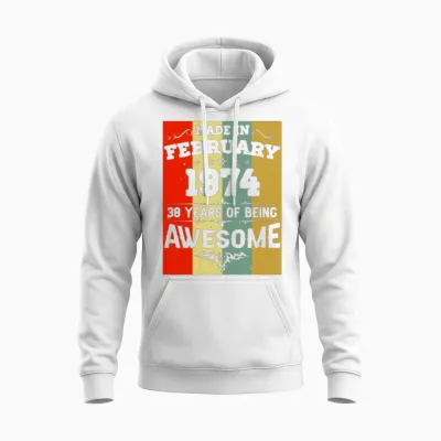 February 1974 Vintage Birthday Present Unisex Hoodie - White