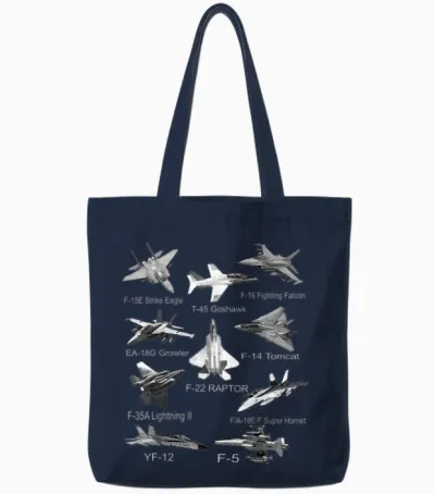 American Fighters Jets F22 Raptor F14 Tomcat Plane Spotting T-Shirt Small Tote Bags - Navy