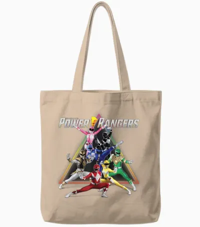 Power Rangers Rainbow Pyramid Retro Action Portrait T-Shirt Small Tote Bags - Natural