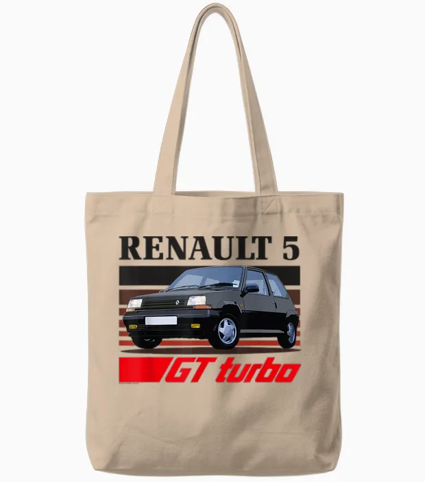 Renault 5 Gt Turbo Gen 2 Retro Hot Hatch Tote Bags in Natural