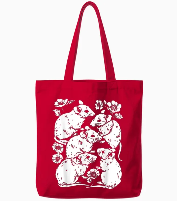 Cute Rats | Ratcore Rat | Pastel Goth Gothic Grunge Punk Tote Bags in Red