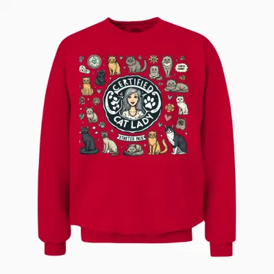 Certified Cat Lady Starter Pack Unisex Sweatshirt - Red