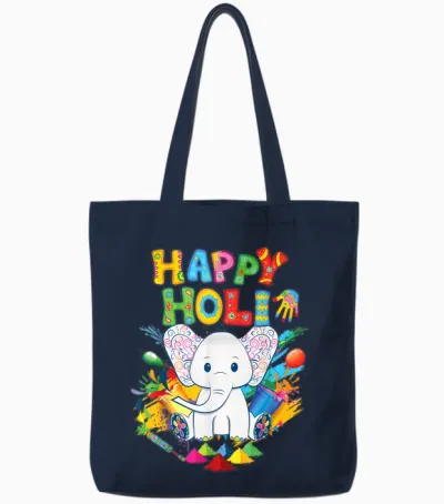 Kids Happy Holi Festival India Color Elephant Hindu Tote Bags - Navy