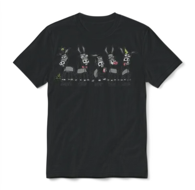 Donkey Smart Wise Lazy Kiss Dumb Unisex T-Shirt - Black