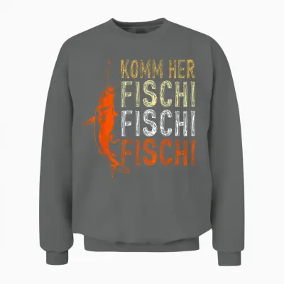 T-Shirt with German Text "komm Her Fischi Fischi" Unisex Sweatshirt - Graphite Heather