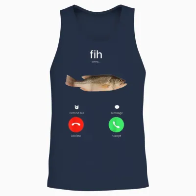 Fih Calling Remind Me Message Decline Accept Phone Call Fish Unisex Tank Top - Navy