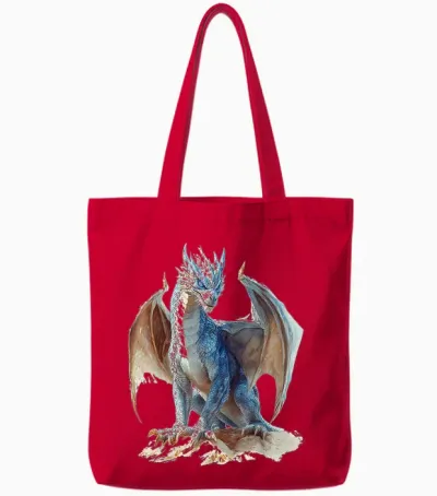 Drake Dragon Mythical Illustration Drake Dragon T-Shirt, White, S Tote Bags - Red