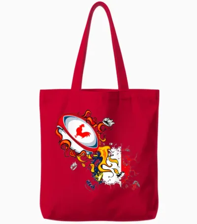 Rugby Shirt Player Child Man Flag Rooster Men Women T-Shirt, Black, S Tote Bags - Red