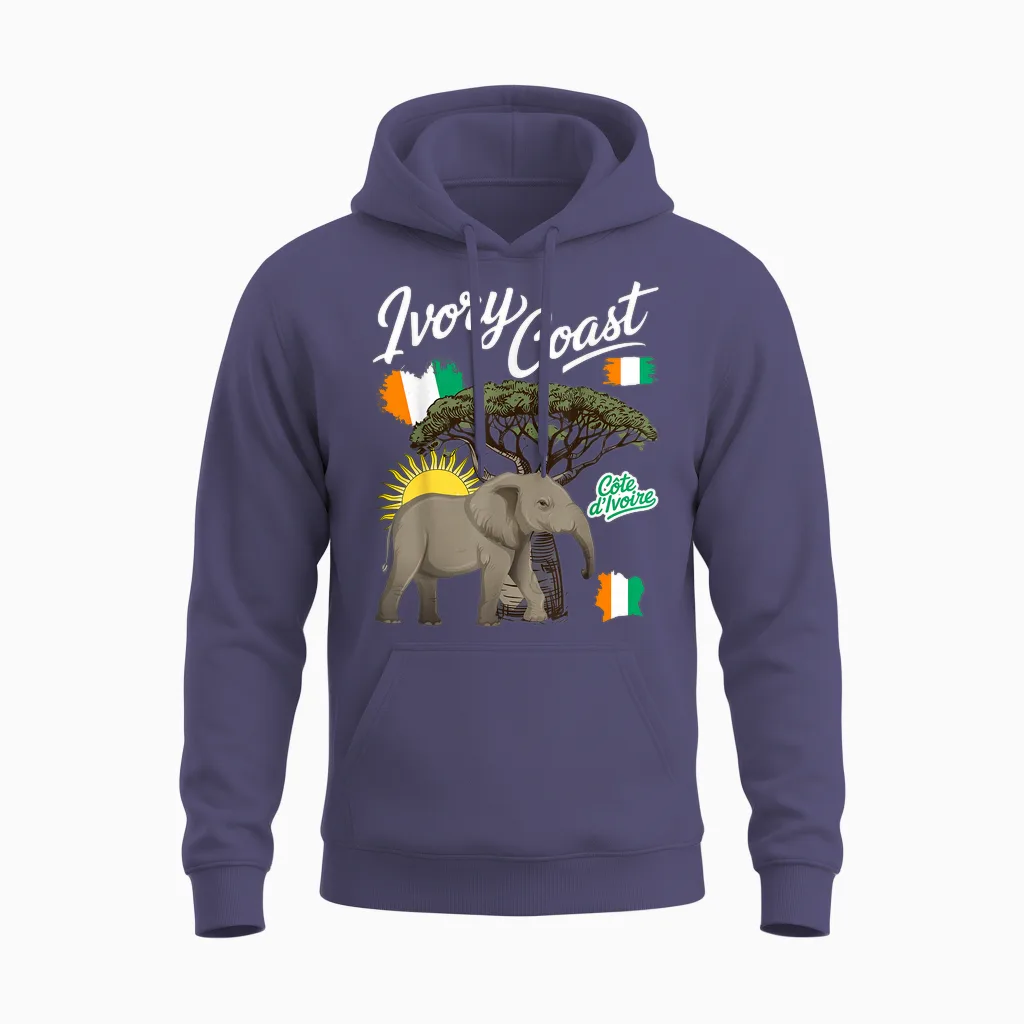 Ivorian Roots Tenue Pour Femme Motif éléphant Et Drapeau De La Côte D'ivoire Unisex Hoodie in Heather Sport Dark Navy