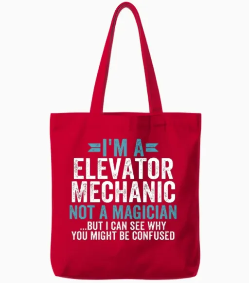 Funny Elevator Mechanic Tote Bags - Red