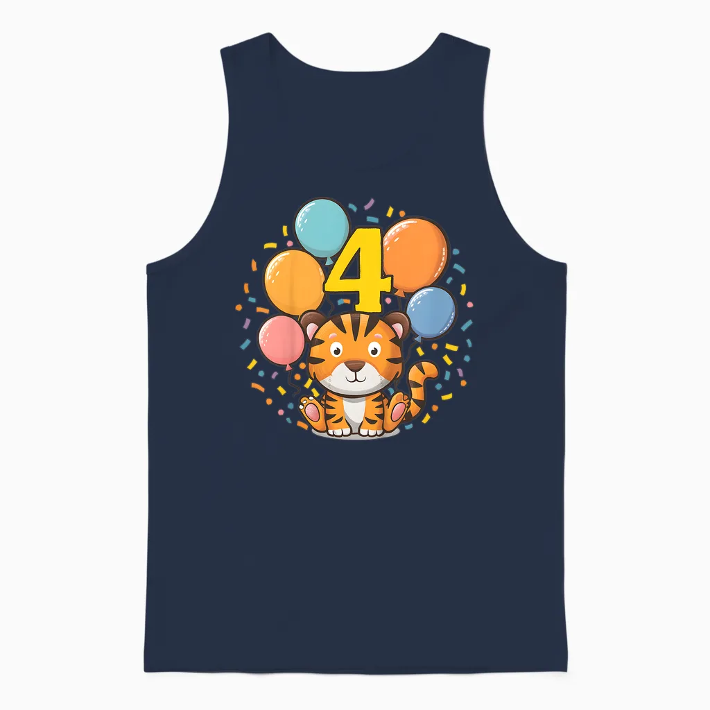 Kinder 4. Geburtstag Kindergeburtstag Vierter Geburtstag Tiger Unisex Tank Top in Navy