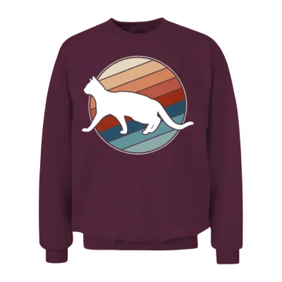 Cat in Retro Style Unisex Sweatshirt - Maroon
