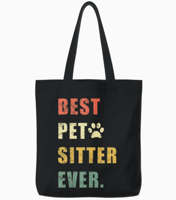 Best Pet Sitter Ever Funny Vintage Tote Bags in Black
