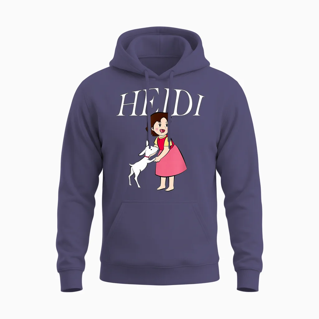 Heidi with Goat Cute Cartoon Tv Series with Logo T-Shirt, Black Unisex Hoodie in Heather Sport Dark Navy