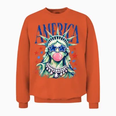 Brushstroke Statue of Liberty Blowing Bubble Gum 4th of July Unisex Sweatshirt - Orange