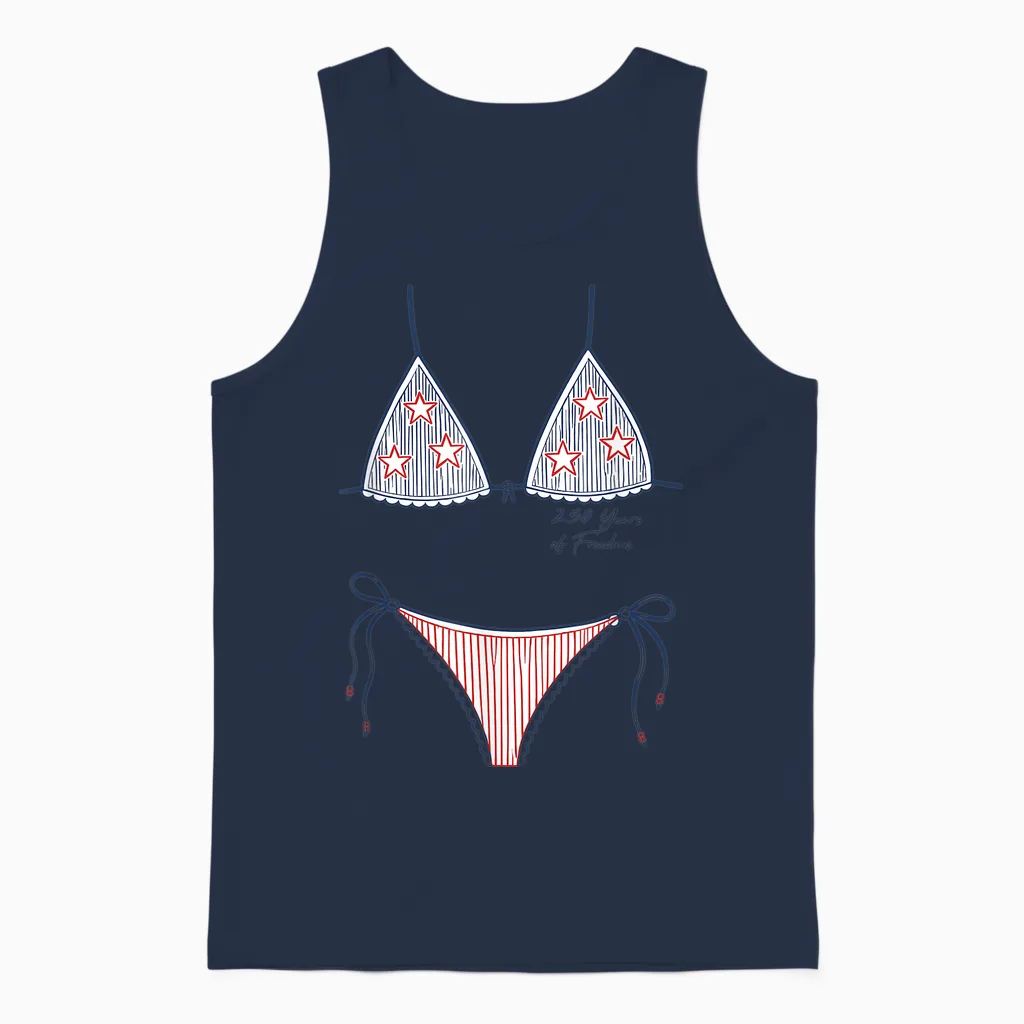 Bikini American Flag Cover-Up, 4th of July Usa Patriotic Unisex Tank Top in Navy