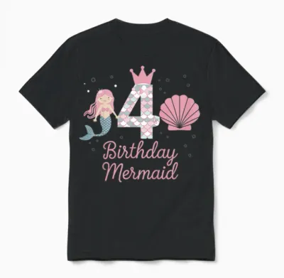 4. Geburtstag Meerjungfrau Mädchen 4 Jahre Alt Tochter Kind Unisex T-Shirt - Black