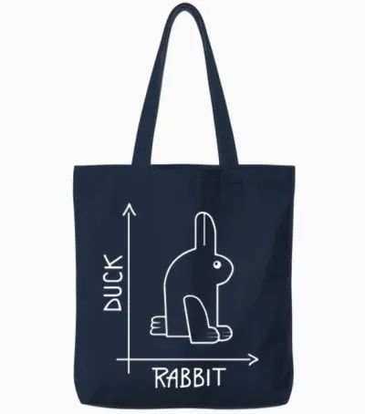 Duck or Rabbit Optical Illusion Tote Bags - Navy