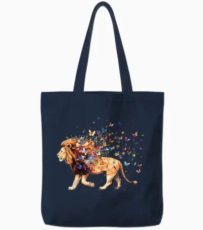 Löwe Safari Schmetterlinge Tier Tote Bags - Navy