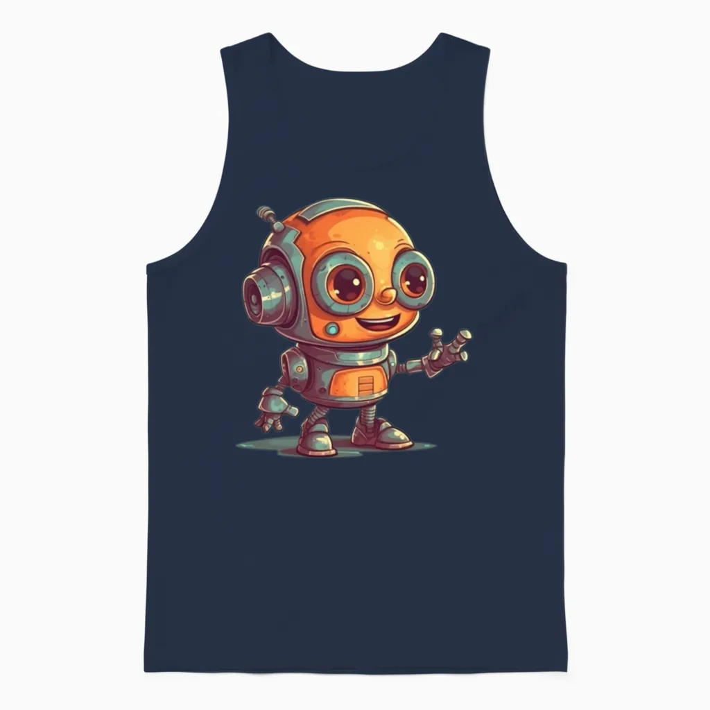 Cute Waving Robot Illustration Technology Friendly Unisex Tank Top in Navy