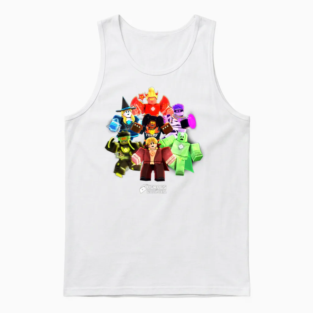 Roblox Halloween Heroes Black T-Shirt - Classic Fit, Crew Neck, Short Sleeve, Casual Unisex Tank Top in White