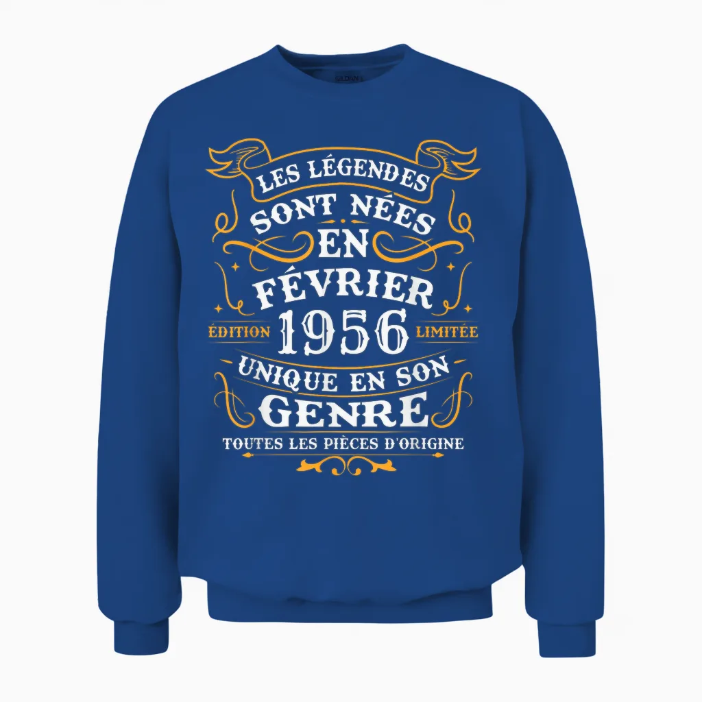 Vintage Cadeau D'anniversaire 70 Ans Nés En Février 1956 Unisex Sweatshirt in Royal