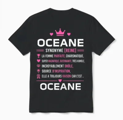 Citation Drole Oceane Humour Définition Prénom Oceane Unisex T-Shirt - Black