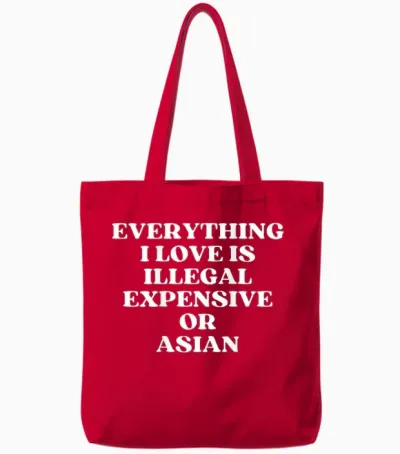 Expensive or Asian (on Back) Tote Bags - Red