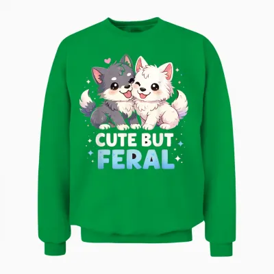 Adorable Loup Kawaii Anime, Fête Amusante De Loups Unisex Sweatshirt - Irish Green