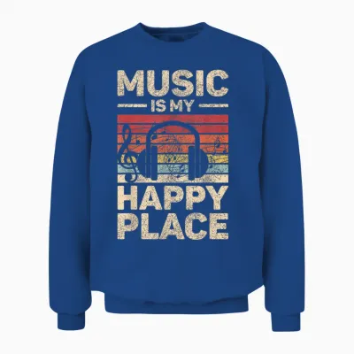 Music Is My Happy Place Musician Outfit Edm Music Lovers Dj Unisex Sweatshirt - Royal