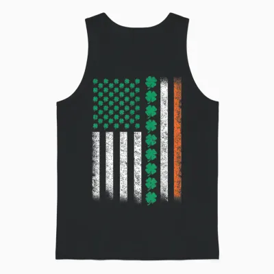 American Flag St Patricks Day Vintage Irish Lucky Shamrock Unisex Tank Top - Black