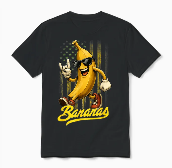 Funny Bananas Proud Name Retro American Flag Bananas Lover Unisex T-Shirt in Black