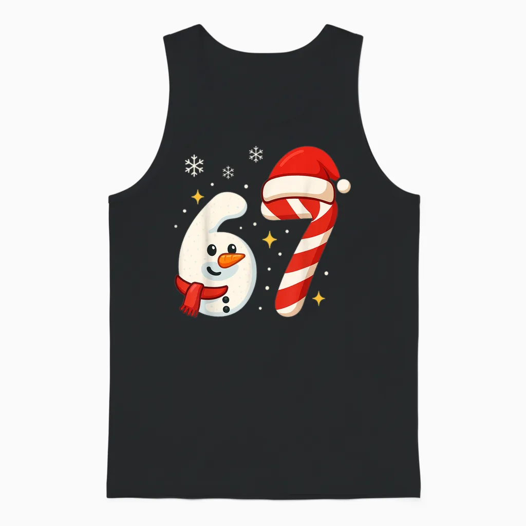 6 7 Meme Christmas Shirt 67 Six Seven Snowman Boy Girls Unisex Tank Top in Black
