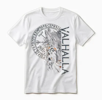 Valhalla Wolf Wolves Odins Runes Nordic Compass Viking Unisex T-Shirt - White