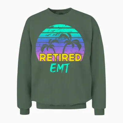 Retired Emt Retirement Retro Unisex Sweatshirt - Military Green