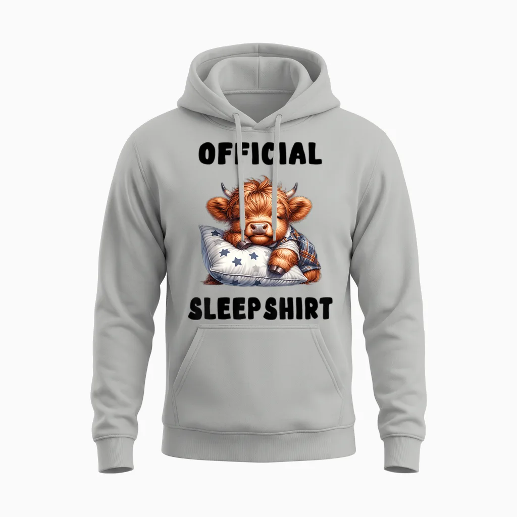 Highland Cow - Official Sleepshirt Pajamas Nightgown Unisex Hoodie in Ash