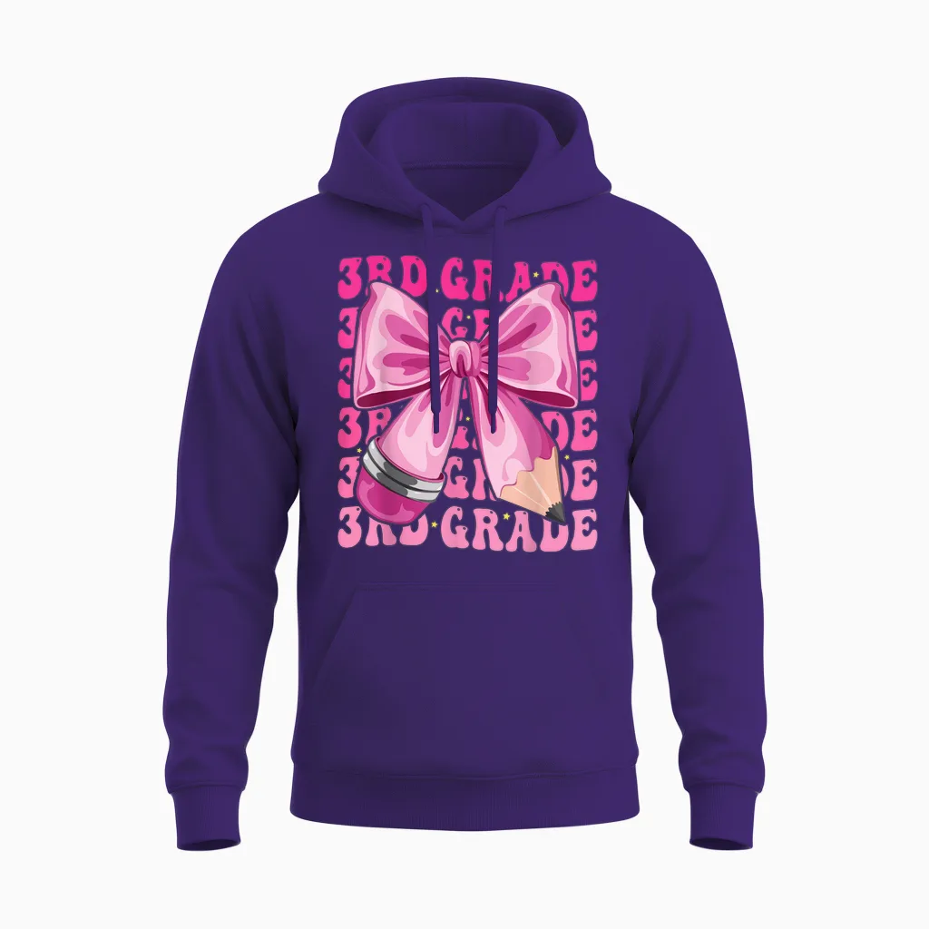 3rd Grade Girls Coquette Bow Back to School Third Grade Unisex Hoodie in Purple