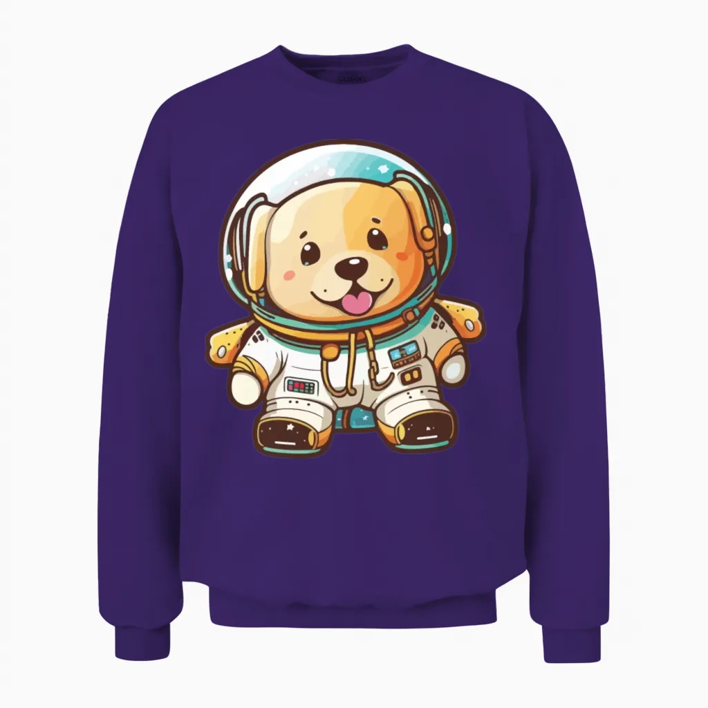 Dog with Space Suit, Astronaut Dog Unisex Sweatshirt in Purple