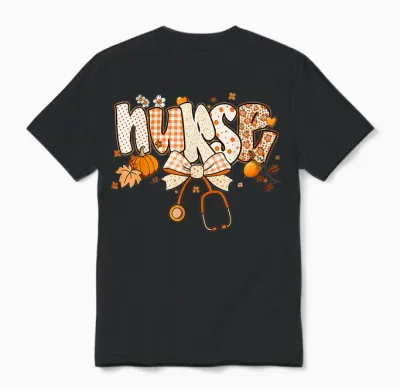 Retro Pumpkin Nurse Life Stethoscope Fall Autumn Funny Nurse Unisex T-Shirt - Black
