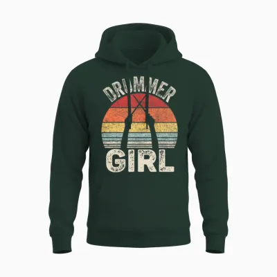 Vintage Retro Drummer Girl Unisex Hoodie - Forest