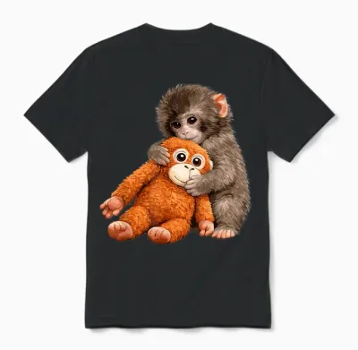 Cute Monkey Punch Baby Japanese Monkey Unisex T-Shirt - Black