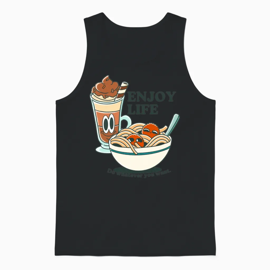 Retro Noodles and Milkshake Unisex Tank Top - Black
